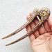 Wooden hair fork with purple stones