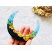 Crescent hair stick with black oak wood, blue resin and gold foil