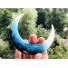 Crescent moon hair stick with black oak, blue and white resin