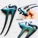 Wooden hair fork for women, Hair fork Blue Chameleon Cat 
