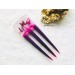 Purple resin hair fork with pink butterflies