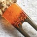 Hair fork with oak wood, orange resin topper and foil