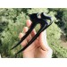 Wooden Hair fork with Black Cat 