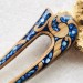 Wooden hair fork with blue stones