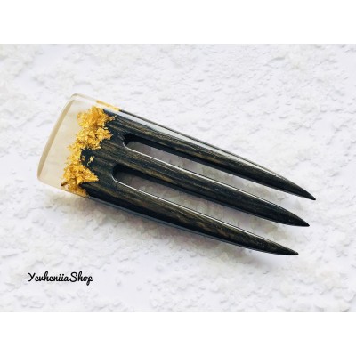 Black hair fork with gold foil