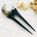 Hair fork with black oak, gold foil and black resin, Gothic hair stick