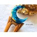 Wooden hair fork with Blue Crescent