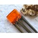 Hair fork with oak, orange resin topper and foil