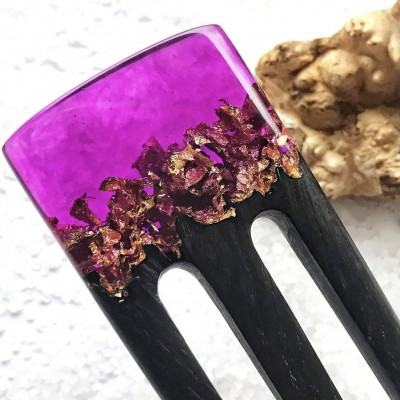 Hair fork with purple resin and foil