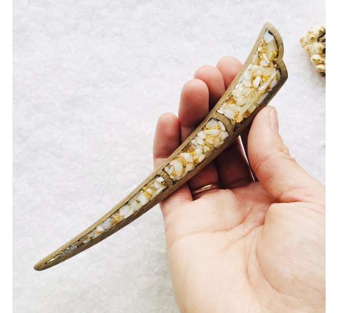 Wooden hair stick with white stones