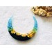 Crescent hair stick with black oak wood, blue resin and gold foil