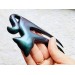 Wooden hair fork for women, Hair fork Blue Chameleon Cat 