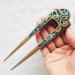 Wooden hair fork with blue stones