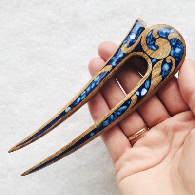 Dark blue Celtic hair fork