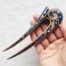 Wooden hair fork with blue stones