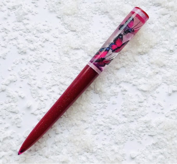 Resin Hair stick with pink butterflies 