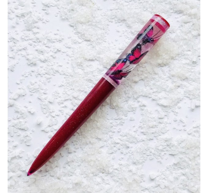 Resin Hair stick with pink butterflies 