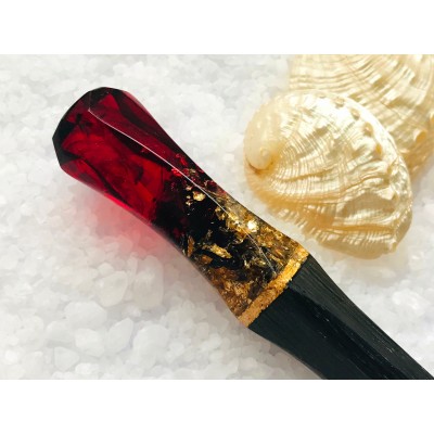 Dark Red hair stick with gold foil 