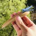 Carved wood hair fork blue butterfly