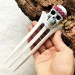 Carved wooden hair fork with Skull, Gothic hair stick