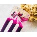 Purple resin hair fork with pink butterflies