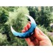 Crescent moon hair stick with black oak, blue and white resin