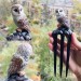 Carved wooden hair fork with Owl, Forest bird Stick