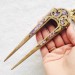 Wooden hair fork with purple stones