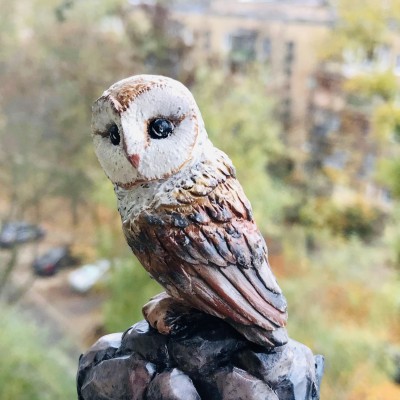 Carved wooden hair fork with Owl