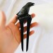 Carved wooden hair fork black raven, Hair stick crow, Gothic hair stick