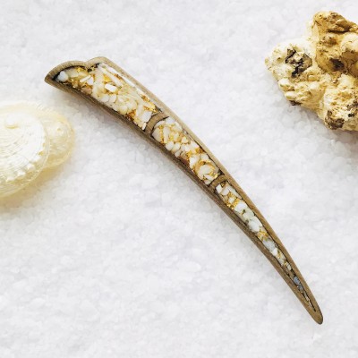 Wooden hair stick with white stones