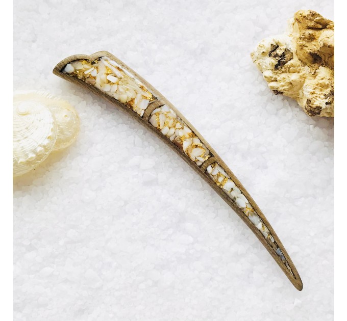 Wooden hair stick with white stones