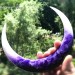 Crescent hair stick with black oak wood, white and purple resin