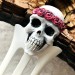 Carved wooden hair fork with Skull, Gothic hair stick