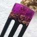 Hair fork with oak wood, purple resin topper and foil