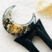 Hair fork with black oak, gold foil and black resin, Gothic hair stick
