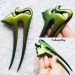 Wooden Hair fork Green Chameleon Cat, Bun holder for women