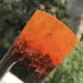 Hair fork with oak wood, orange resin topper and foil