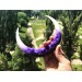 Crescent hair stick with black oak wood, white and purple resin