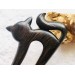 Black Oak Wooden Hair fork with Cat 