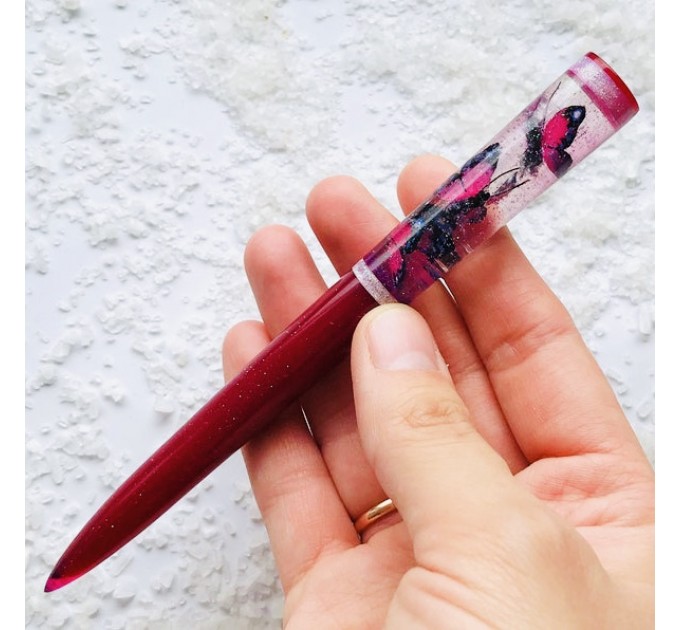 Resin Hair stick with pink butterflies 