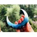 Crescent moon hair stick with black oak, blue and white resin