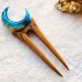 Wooden hair fork with Blue Crescent