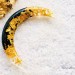 Crescent hair stick with black oak wood, clear resin and gold foil