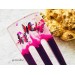 Purple resin hair fork with pink butterflies