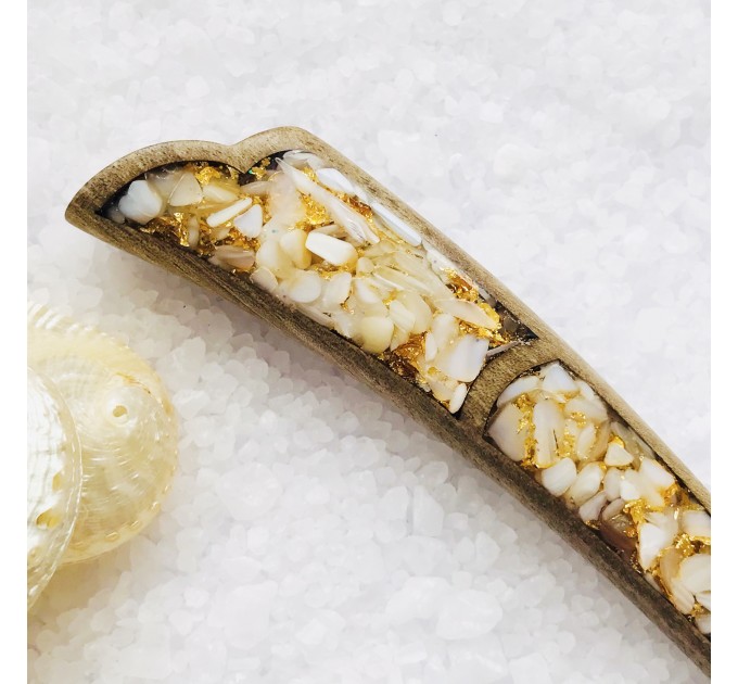 Wooden hair stick with white stones