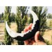 Crescent moon hair stick with black oak and white resin