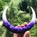 Crescent hair stick with black oak wood, white and purple resin