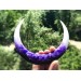 Crescent hair stick with black oak wood, white and purple resin