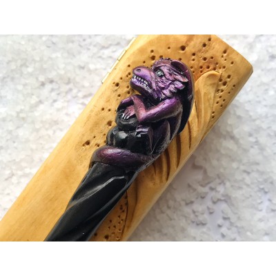 Carved hair stick with purple dragon